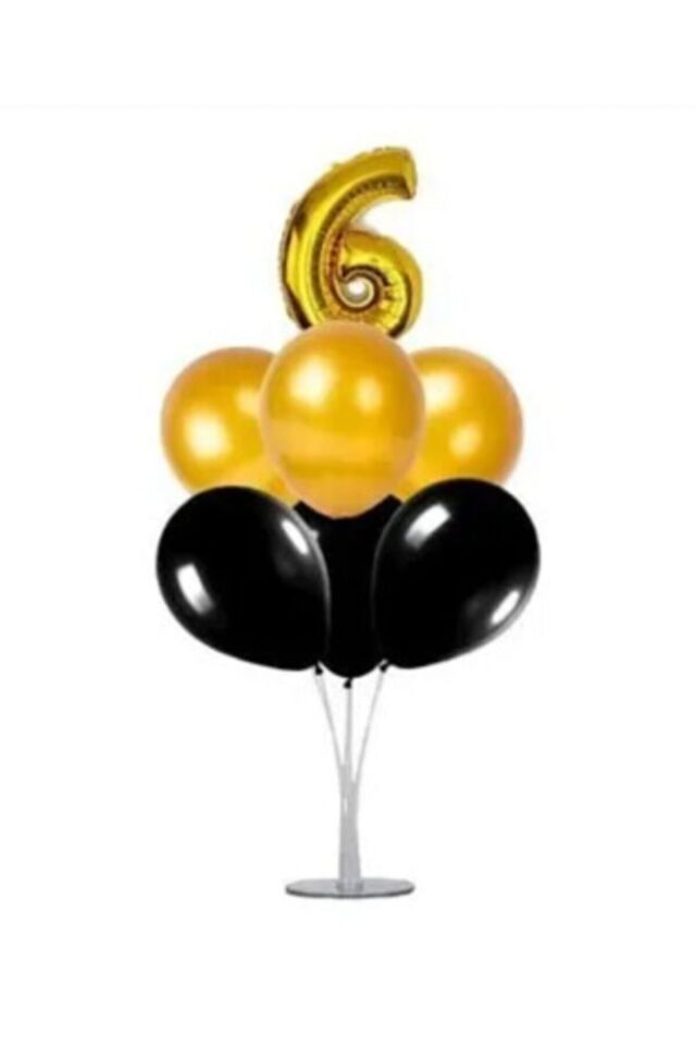 6 Yaş Rakam Folyo Balon Altın Gold 40 Cm, Balon Stand, 6 Adet Balon, Doğum Günü, Yaşgünü, Parti