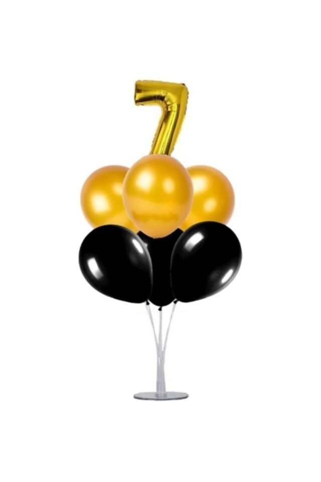 7 Yaş Rakam Folyo Balon Altın Gold 40 Cm, Balon Stand, 6 Adet Balon, Doğum Günü, Yaşgünü, Parti