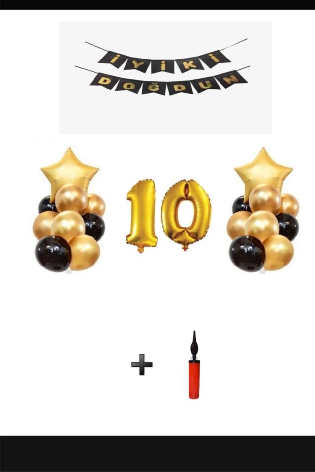 10 Yaş - Altın Gold Folyo Balon Parti Seti + Balon Pompası Hediye!!-- Skradaparti142