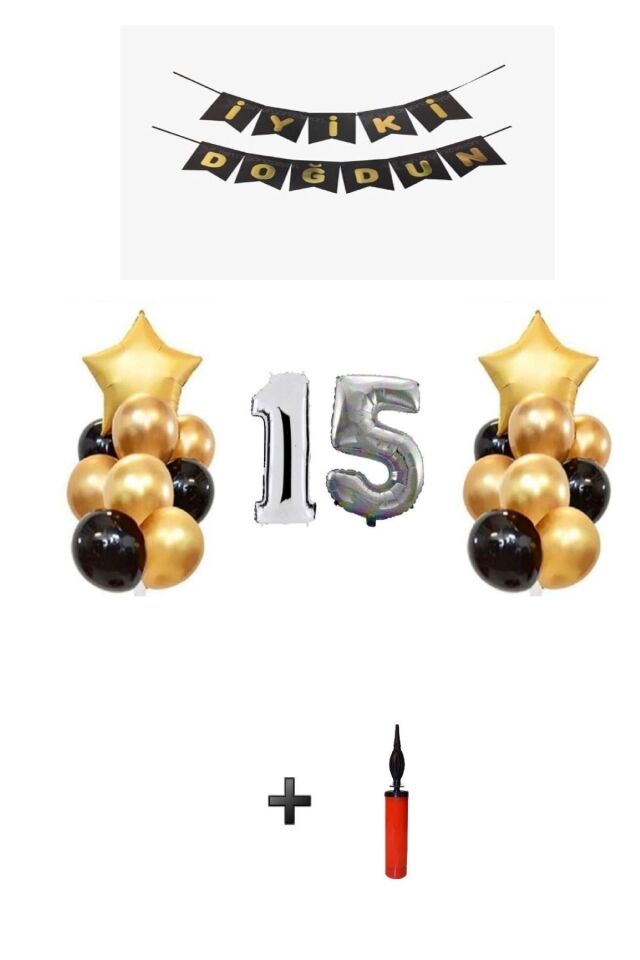 15 Yaş - Gümüş Silver Folyo Balon Parti Seti + Balon Pompası Hediye!!-- Skradaparti153