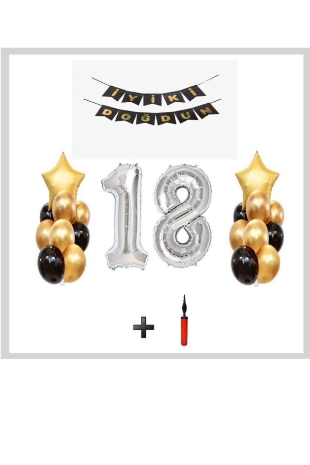 18 Yaş - Gümüş Silver Folyo Balon Parti Seti + Balon Pompası - Skradaparti159