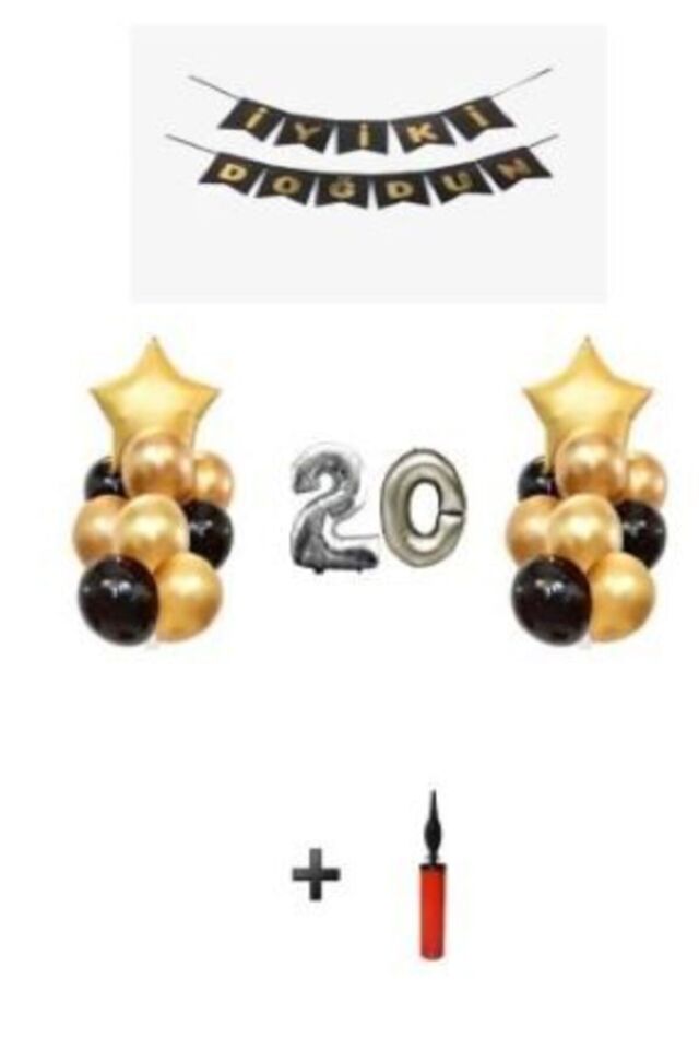 20 Yaş Gümüş Folyo Balon Parti Seti Balon Pompası
