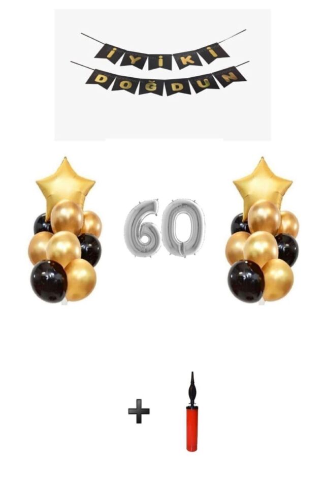 60 Yaş - Gümüş Silver Folyo Balon Parti Seti + Balon Pompası !!-- Skradaparti171