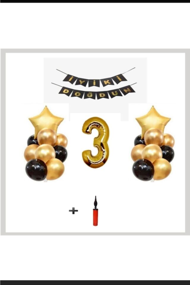 3 Yaş - Altın Gold Folyo Balon Parti Seti