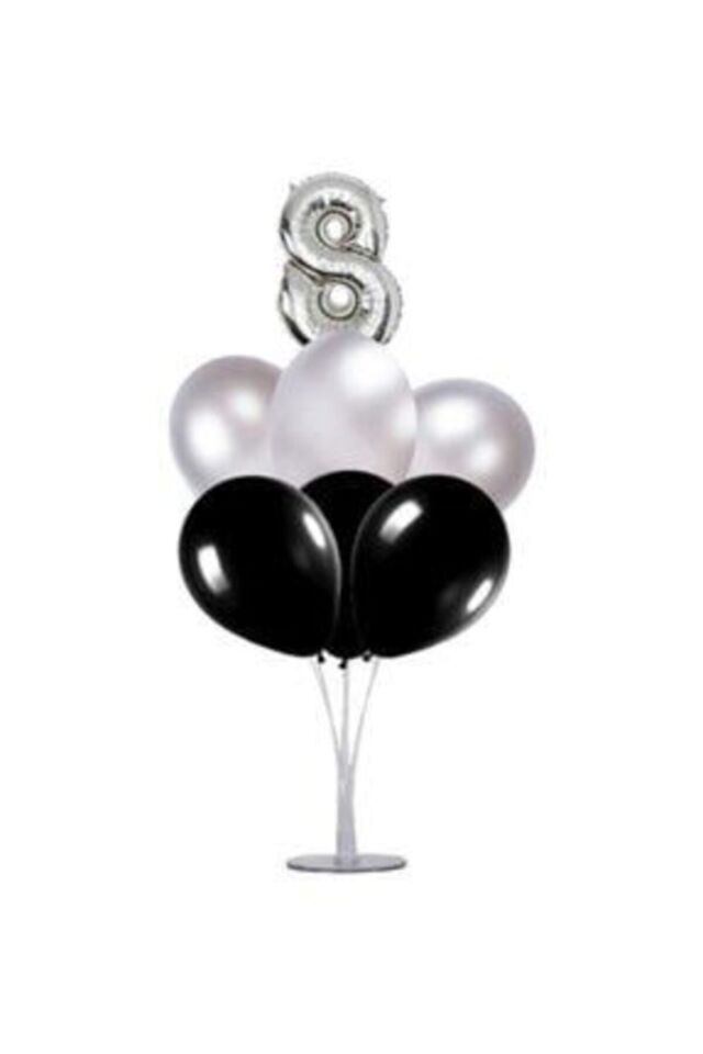 8 Yaş Rakam Folyo Balon Gümüş Silver 40 Cm, Balon Stand, 6 Adet Balon, Doğum Günü, Yaşgünü, Parti