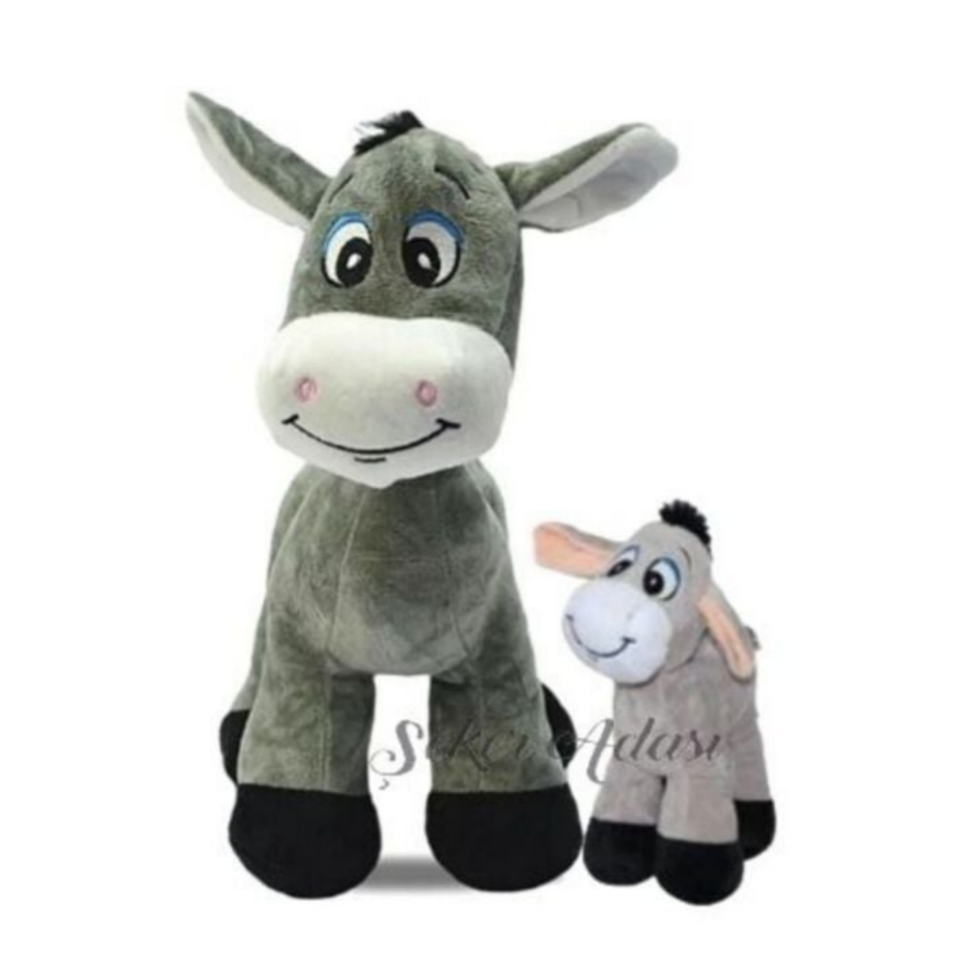 Oyuncak Peluş Yavrulu İkili Eşek 28 cm ve Sıpa 15 cm