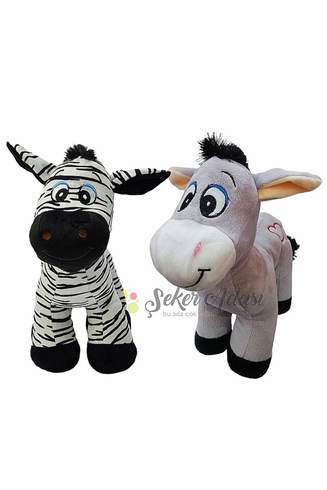 Oyuncak Ikili 28 Cm Sevimli Peluş Eşek Ve Peluş Zebra - Uyku Ve Oyun Arkadaşı Hediyelik